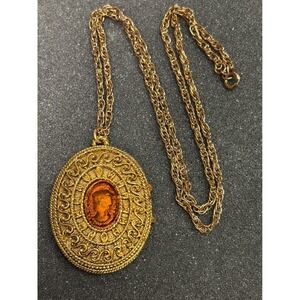 Vintage Corday Toujours Moi Golden Amulet Perfume Locket Necklace Cameo Full